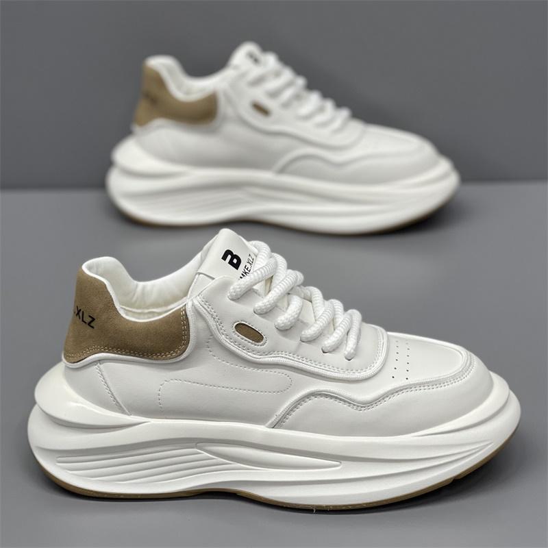 2025 Autumn/Winter Men's Trendy White Casual Dad Shoes: Thick Sole, Height-Boosting, Comfortable