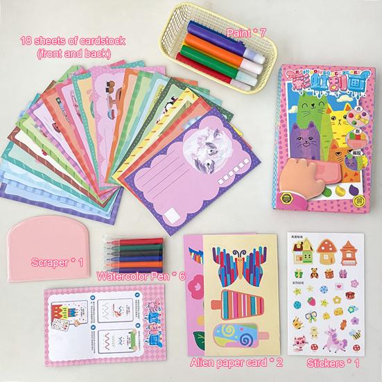 35Pcs/Set Kids Squeegee Art Craft Kit Rainbow Scratch Paper Art Kit Educational DIY Children Dot Scratch Painting Toy Toddlers Boys Girls Party Gift