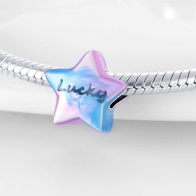 White Copper Silver Plated, Personalized Starry Sky Colored Five-Pointed Star Beads, Pendant Bracelet Necklace