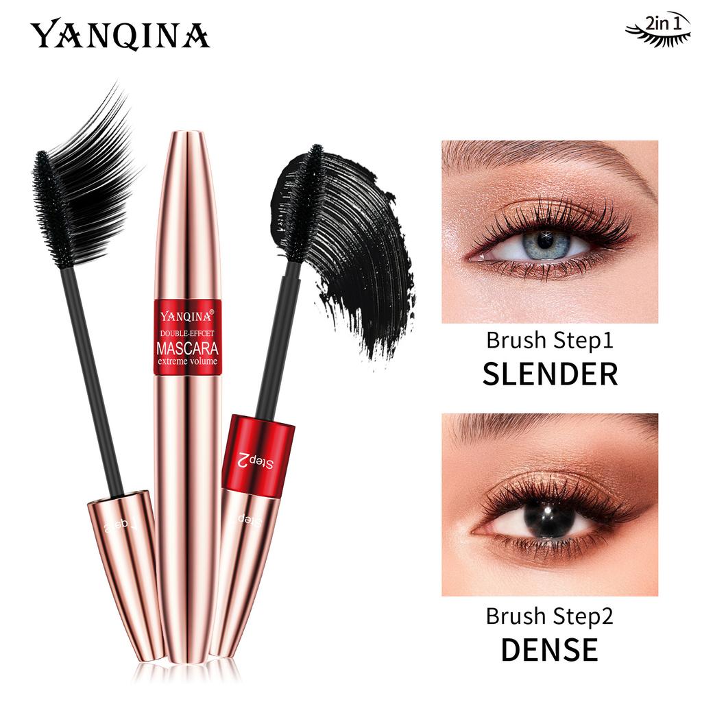 YANQINA Mascara lungo due in uno a doppio effetto, impermeabile, riccioli spessi naturali senza svenimento