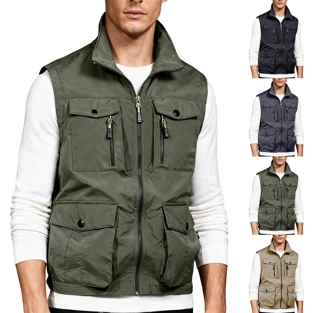 Mens Outdoor Athletic Vest Fishing Travel Lightweight Sleeveless Jackets Photographer Work Vest With Multi Pockets