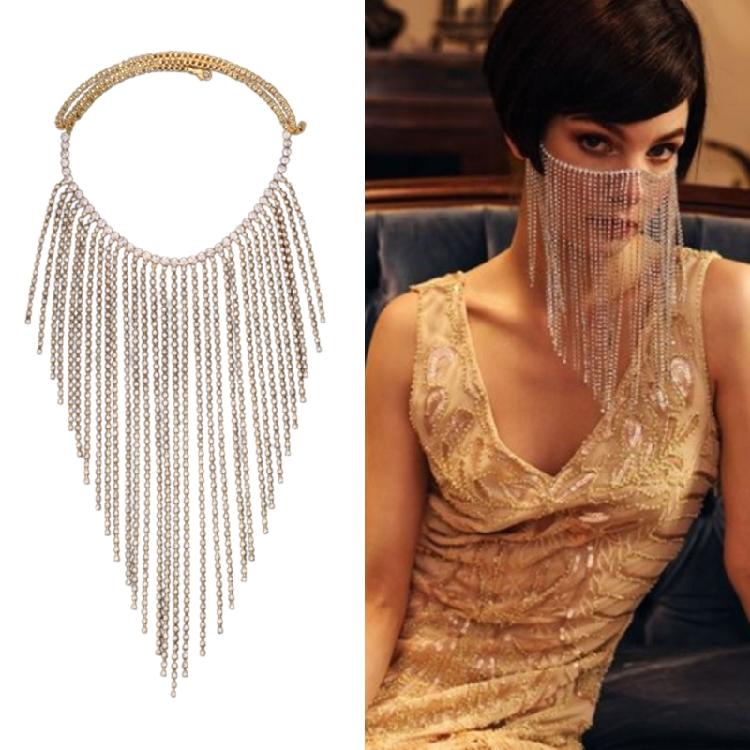 Vintage Face Chain Blingbling Mask Chain Bridal Headpiece Glistening Crystal