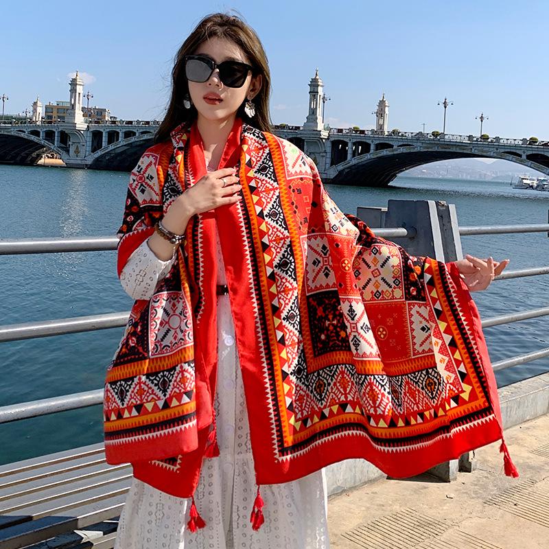 Dunhuang Desert Shawl - Qinghai Chaka Salt Lake Ethnic Scarf for Women, Cotton Linen Silk Blend