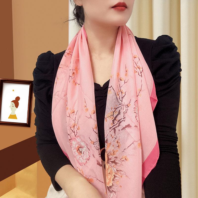 Large 95cm Square Korean Silk Chiffon Scarf for Women - Printed Neck or Head Scarf