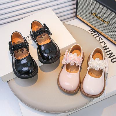Girls Shoes Princess Shoes 2025 New Spring and Autumn Little Girl Glossy Mary Jane Soft-soled Leather Shoes Black Performance Shoes