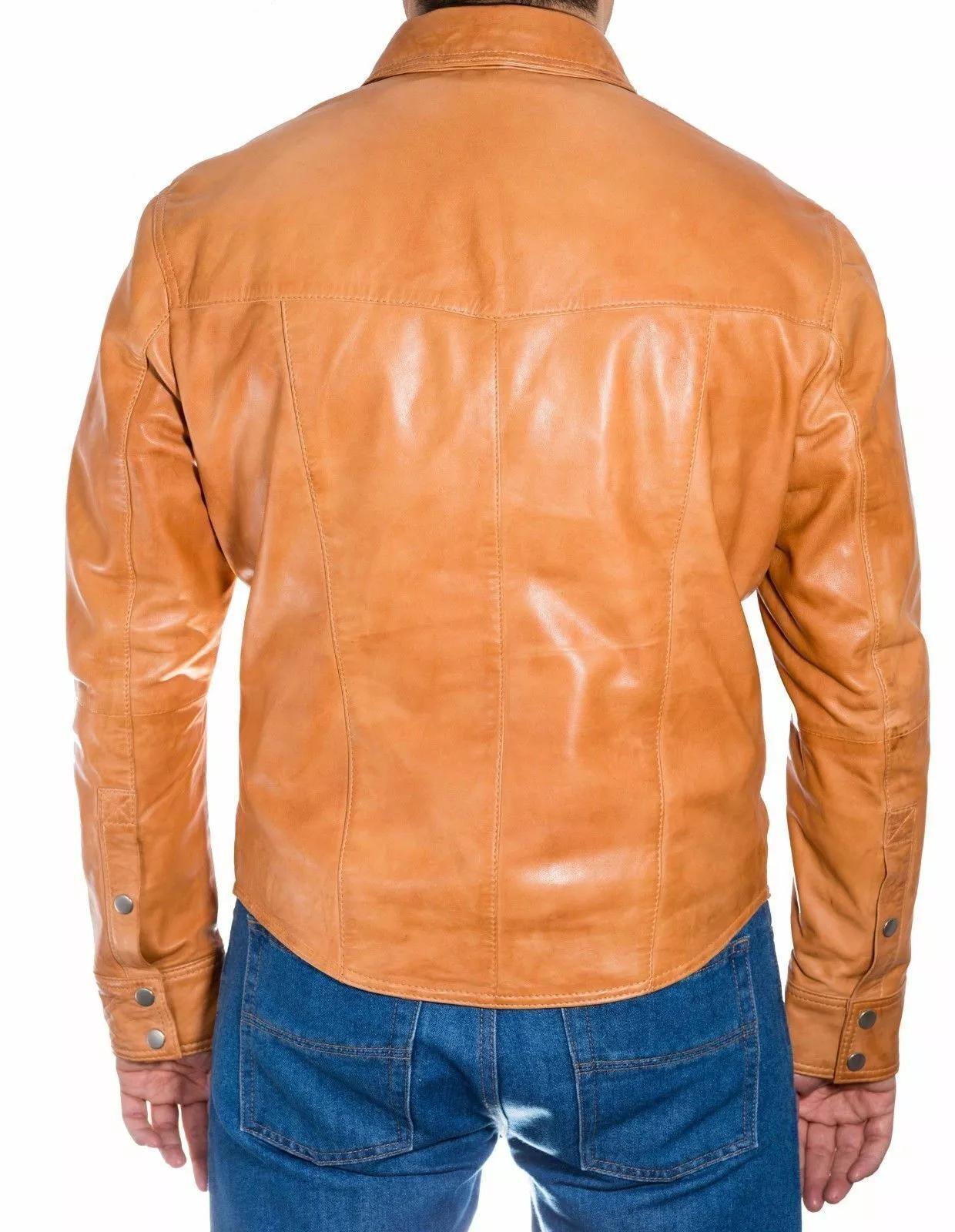 

Загар формальный стильный рубашка ручной работы повседневная одежда 100% натуральная мягкая овчина кожа мужчины L дубильная кора