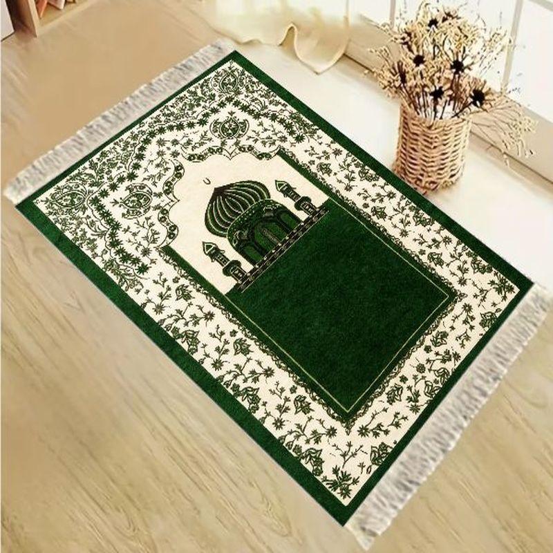 Aksamitna Mata do Modlitwy Muzułmańskiej Luksusowa Złota Bogato Zdobiona Wzór Kaaby Przenośna Antypoślizgowa Dywanik do Modlitwy Eid Mubarak Prezent do Domu