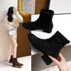 Shoes Women's New Boots Autumn Square Head Thick Heel Small Boots Show Height Spring and Autumn Suede Short Boots