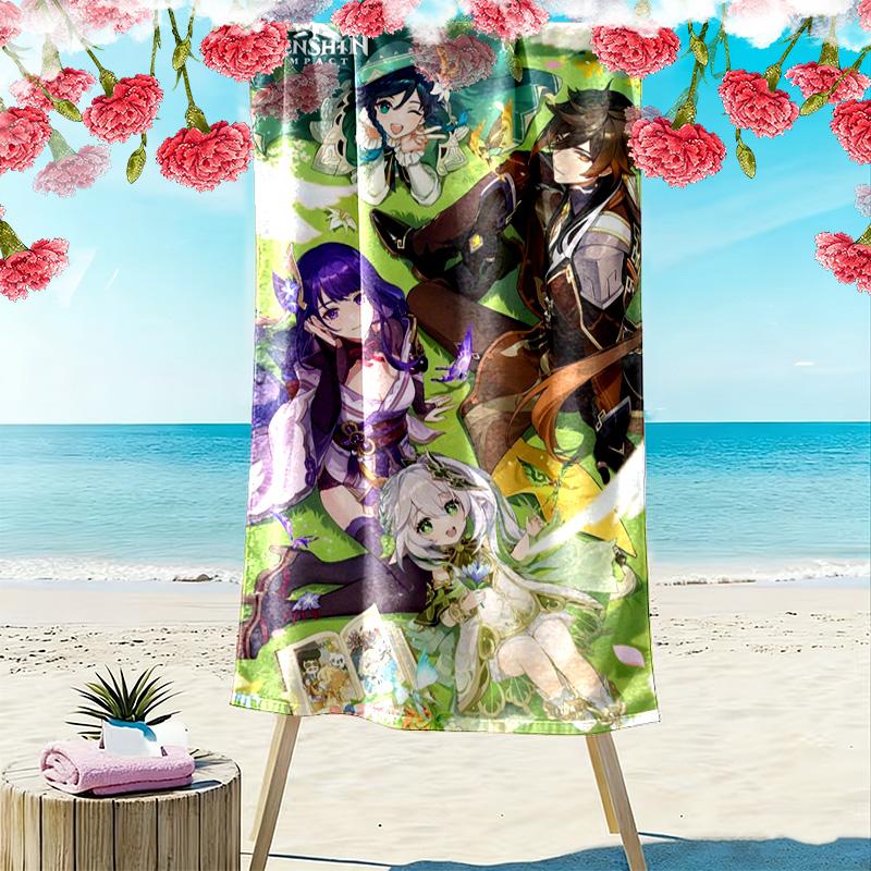 Genshin Impact Poster Print Beach Towel, Large Soft Quick Dry Towel for Beach Camping Swimming