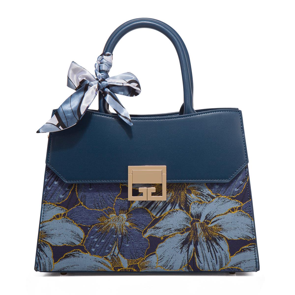 

Элегантная китайская жаккардовая сумочка: Вышитая сумка большой вместимости для женщин среднего возраста синий