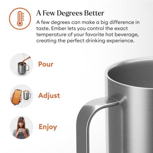 Ember Temperature Control Smart Mugs, 2 10oz Silver, 1.5 Hour Battery Life, App-Controlled Heated Coffee Mugs - Improved Design