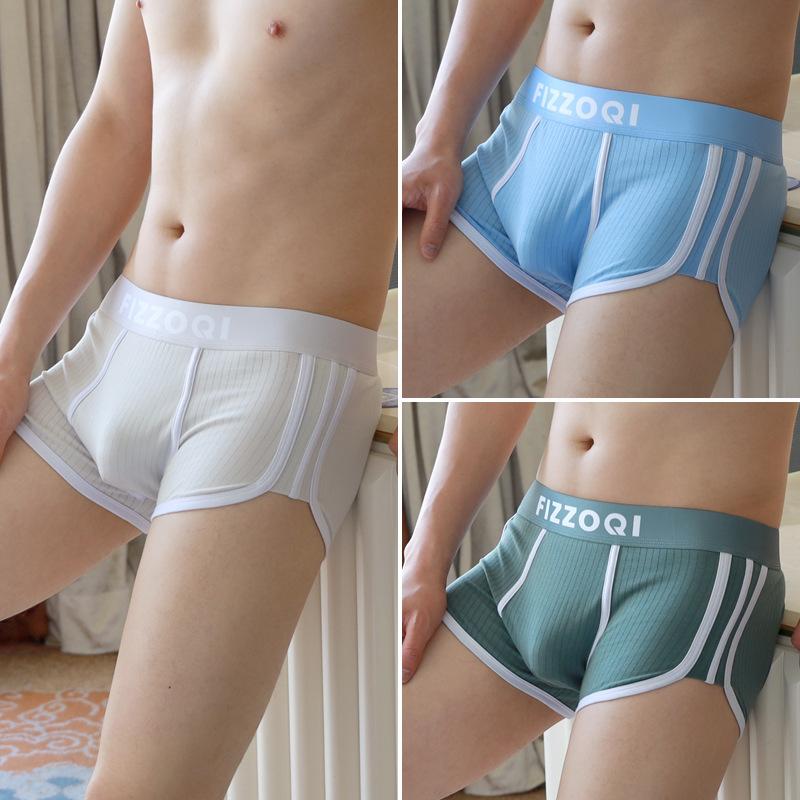 Herrenunterwäsche Herren Gestreifte Baumwolle Flache Ecke Hosen Atmungsaktive Square Corner Shorts