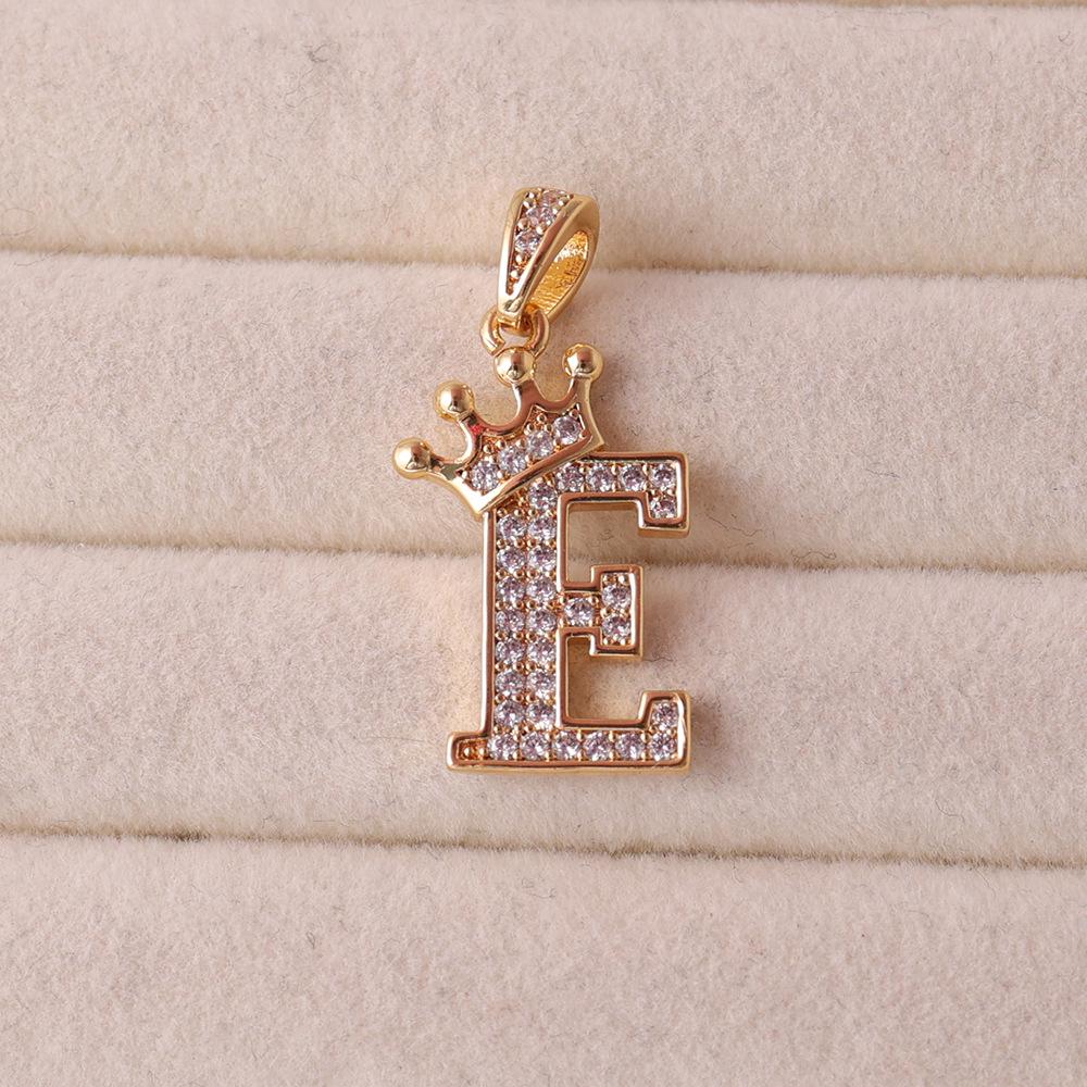 Gold-Plated Crown Rhinestone Letter Pendant Necklace