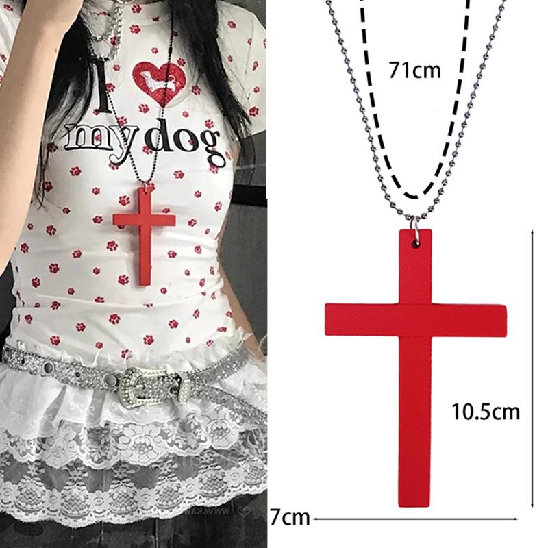

2026 Punk Gothic Wood Cross Pendant Necklace for Women Men Couple Vintage Black White Hip Hop Y2K Necklace Party Jewelry Gift