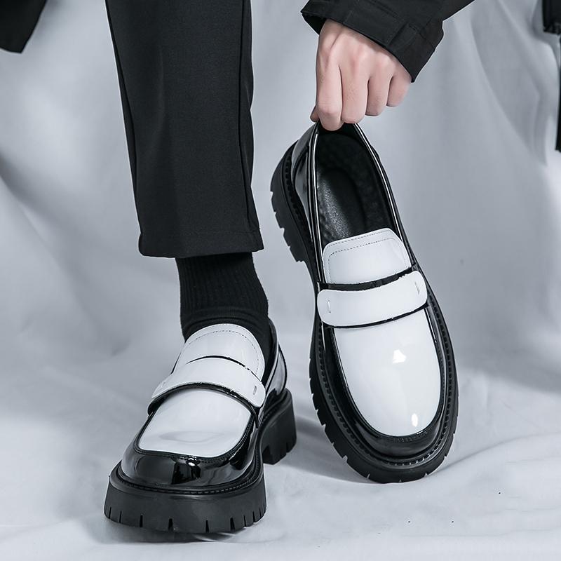 New Men Fashionable Loafers Black White PU Thick Soled Breathable Shoes Men Comfortable Fashionable Big Toe Leather Shoes 38-46
