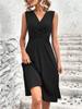 2026 European V-neck Cross-Pleated Sleeveless Mid-length Solid Color Dress for Women
