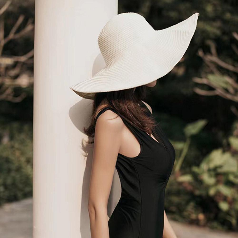 Korean Style Solid Color Wide Brim Sun Hat Women's Beach Straw Hat Foldable Spring Summer UV Protection Fashion Sunshade