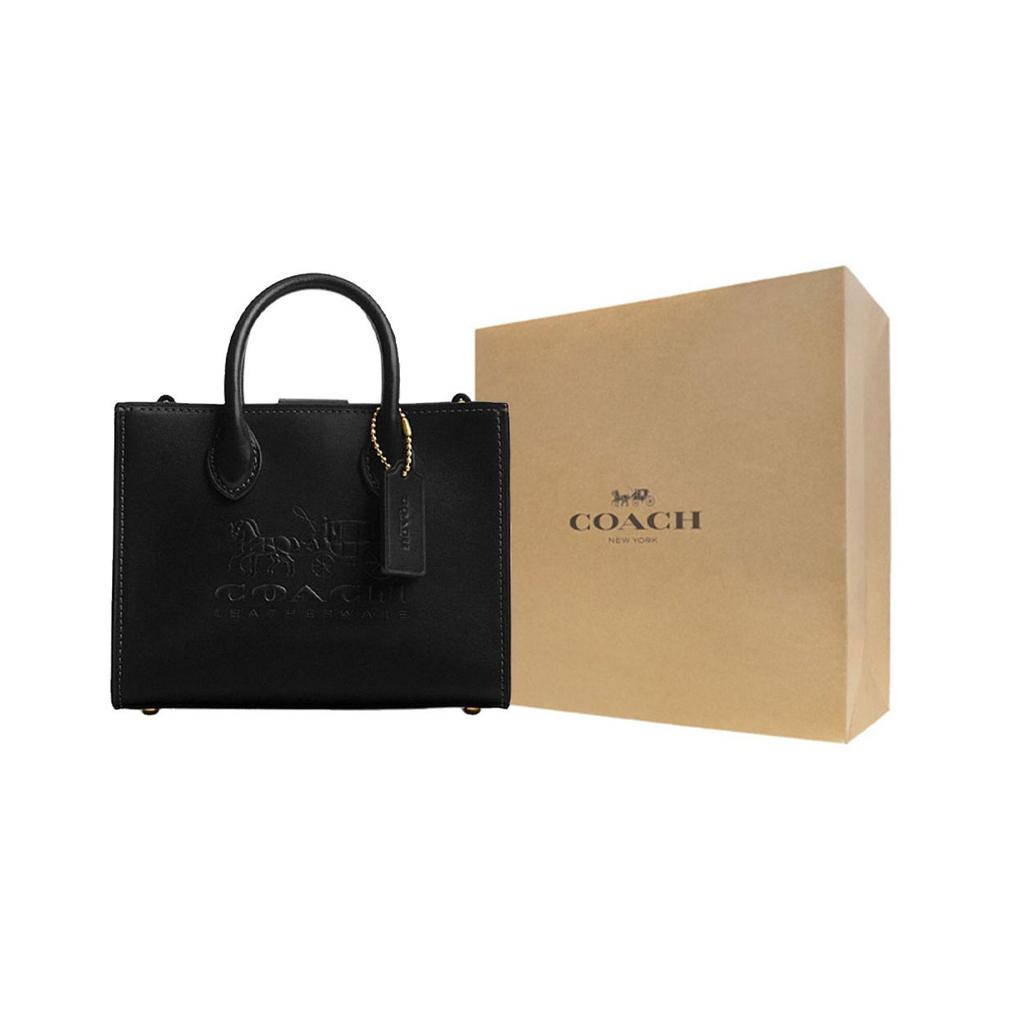 Coach Ace 17 Carriage Pattern Print Exquisite Calfskin Tote Shopping Bag Shoulder Crossbody Handbag Small Women Tote Black CT889-B4BK