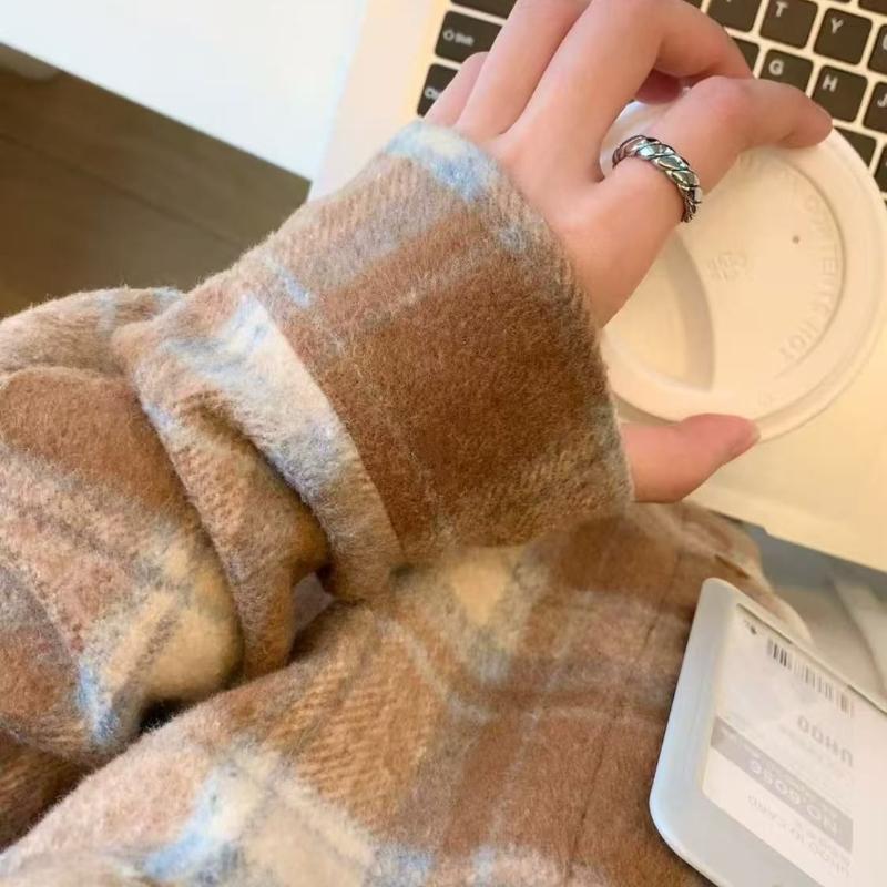 Taschen Dekorative Damen Karohemd Pendler Vielseitig Revers Langarm Bluse Herbst Frau Einreihig Trendiger Cardigan