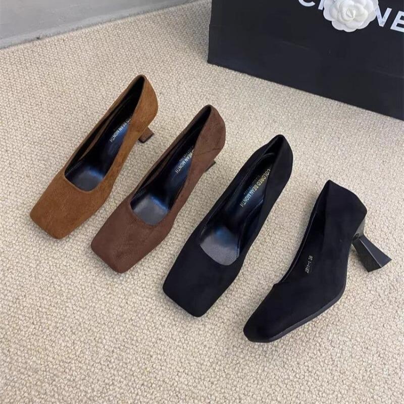 Pumps Ladies Shoe Female Square Toe Sandals 2024 Trend Simplicity Slip-On Footwear Elegant Career Women High Heels Shoes