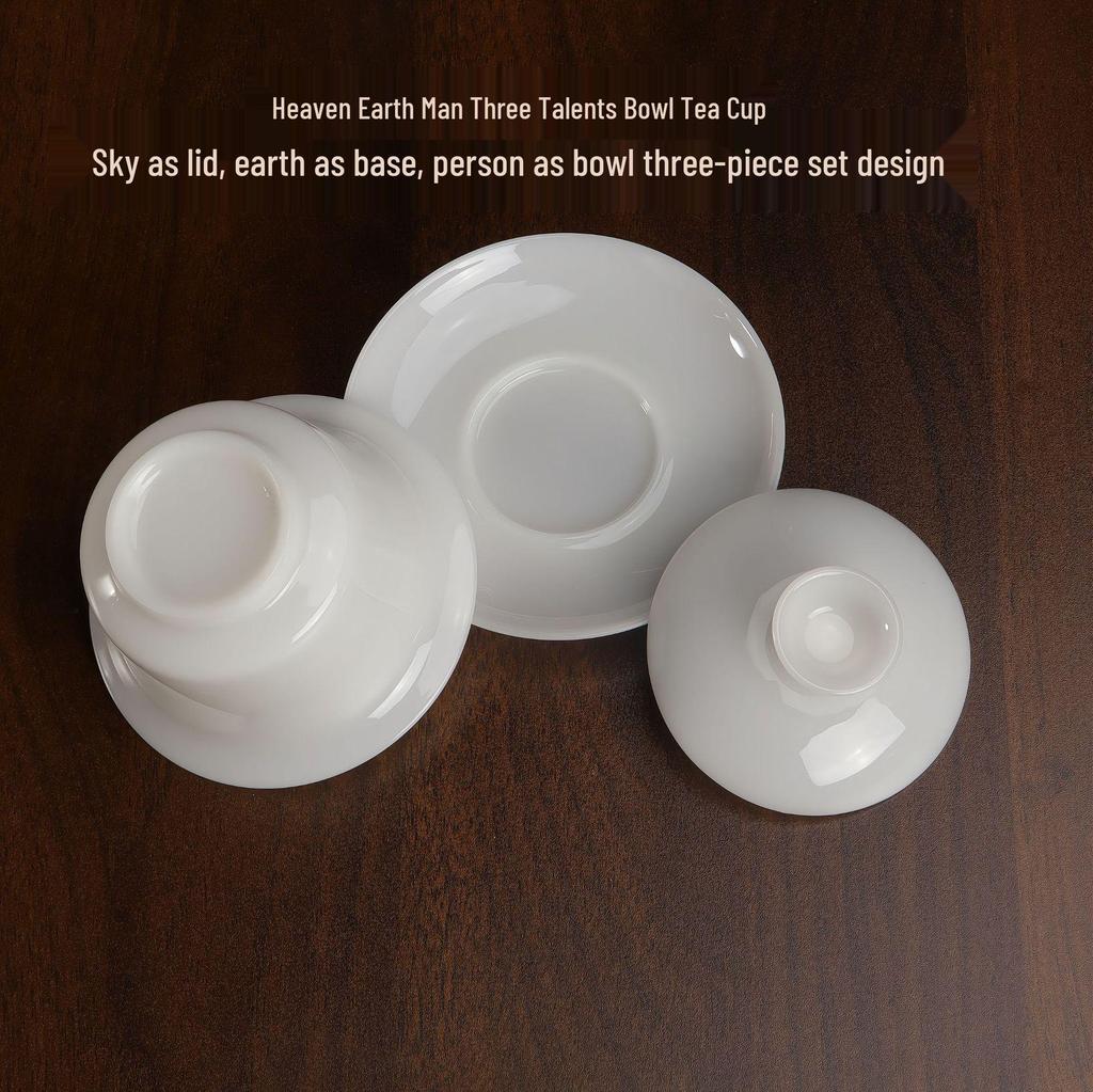 Large Raw Jade Porcelain Gaiwan: Suspended, rotatable, cool to touch.