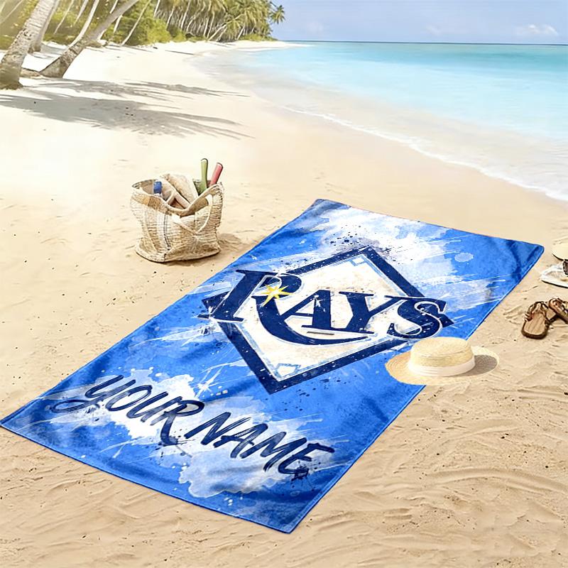 Name Custom Tampa Bay Rays Logo Print Beach Towel, Large Soft Quick Dry Towel for Beach Camping Swimming