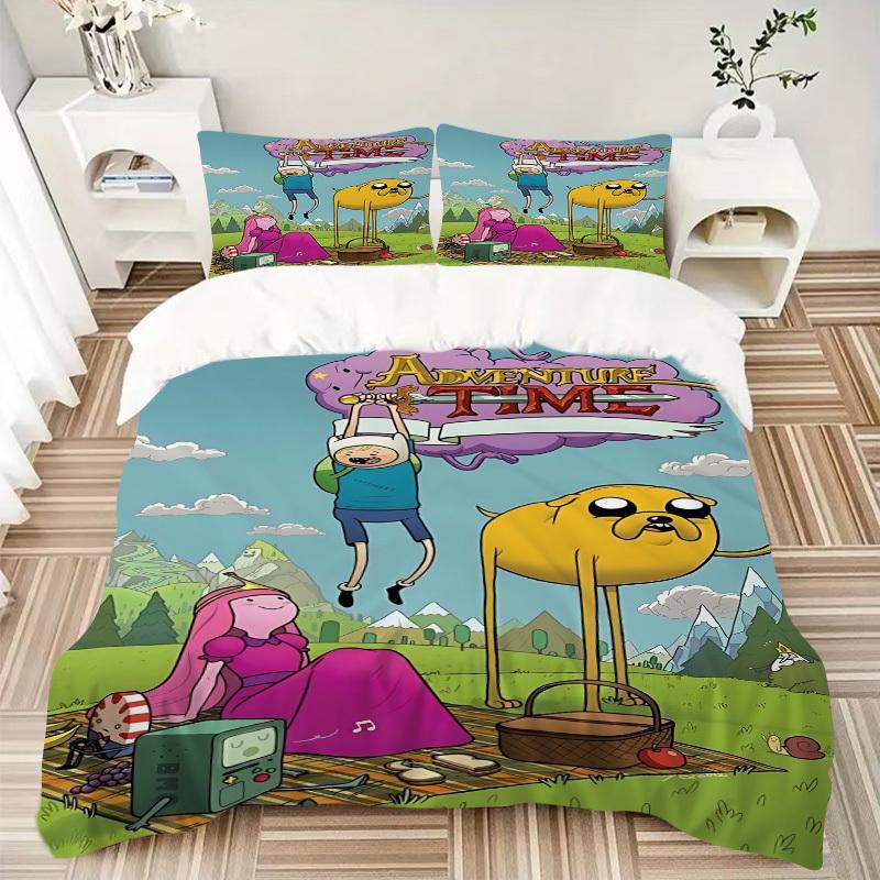 3-teiliges Adventure Time Bettwäsche-Set (1 Bettbezug + 2 Kissenbezüge, ohne Füllung) - Komfortable und atmungsaktive Schlafzimmerdekoration yy251104070