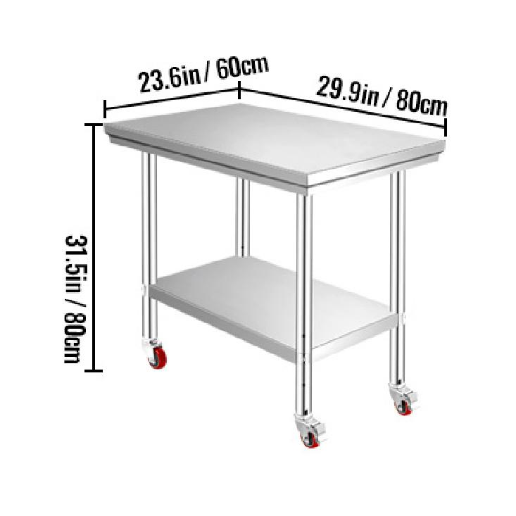 SucceBuy Stainless Steel Kitchen Worktable shelves Commercial Work Bench Table with Caster Wheels for Home Restaurant Storage