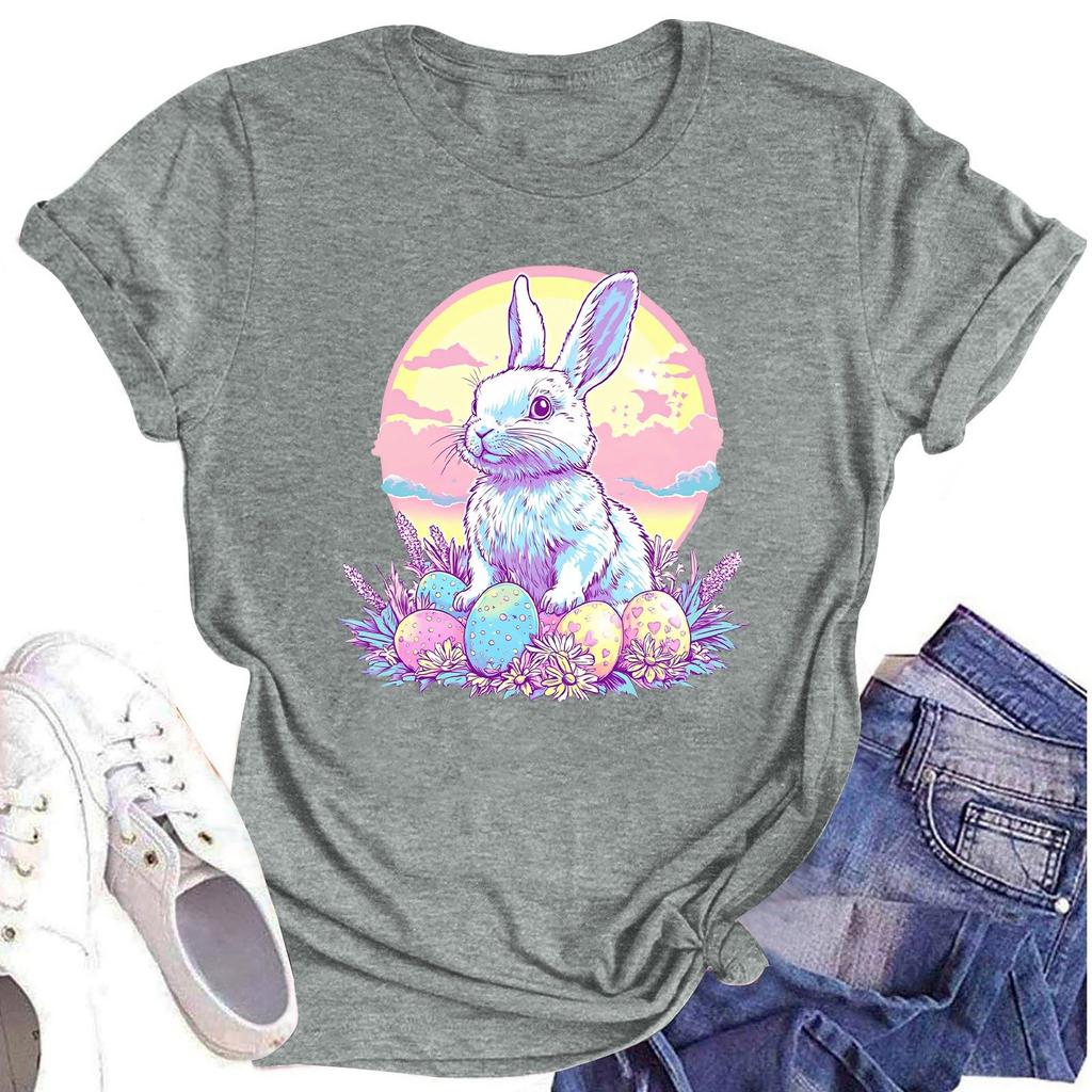 Dámské ležérní denní tričko s kulatým výstřihem a potiskem, top s krátkým rukávem s nápisem