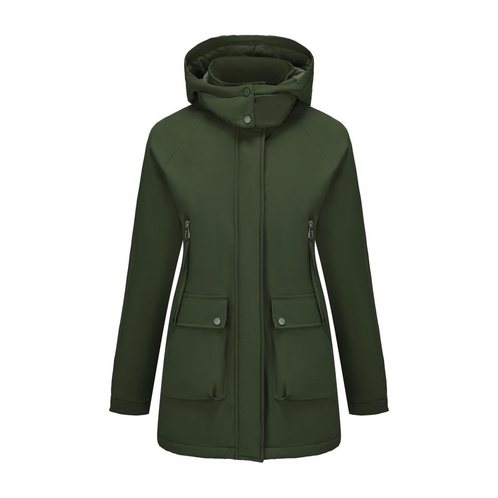 Damen Casual, Stilvoll, Abnehmbare Kapuze, Winddicht, Warme Wanderjacke, Winddichter Mantel, Baumwollmantel