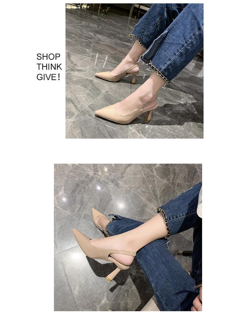 2024 Spring/Summer Stiletto Heeled Sandals: Women's Open-Back, Pointed Toe, Shallow Mouth Shoes