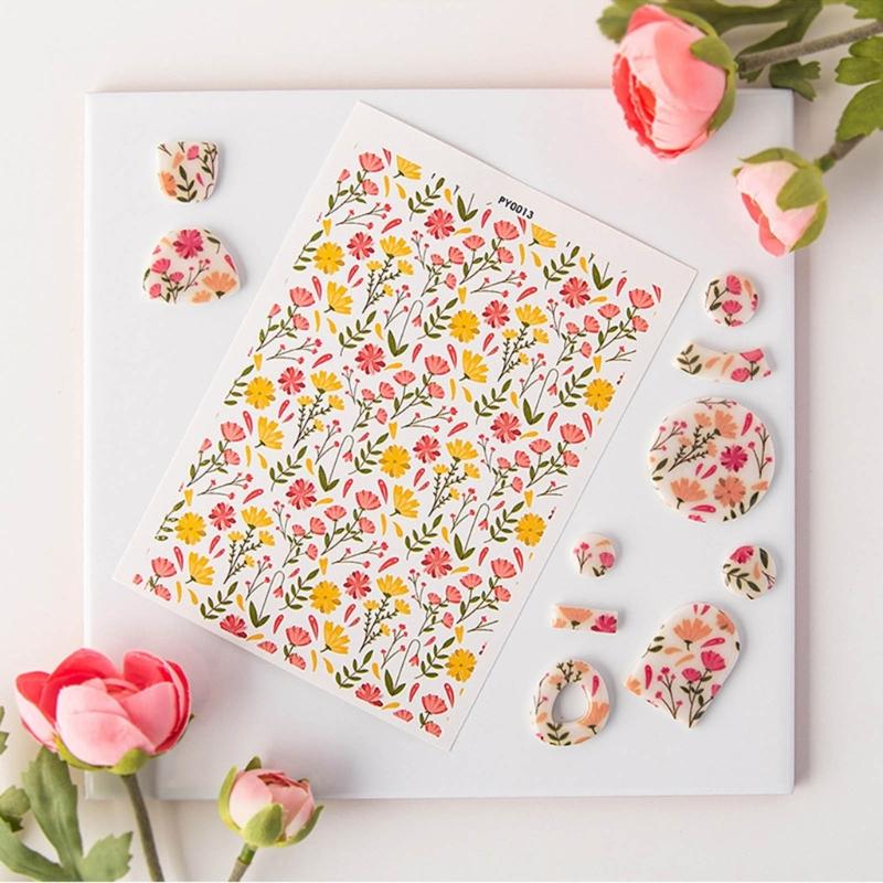 Clay Water Transfer Paper for DIY Clay Earring Jewelry, Floral Clay Transfer Sheet Flower Paper for Pottery Enamel Decal