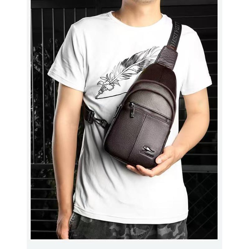 

Head Layer Cowhide Chest Bag, Men s Genuine Leather Shoulder Bag, Casual Crossbody Bag, Trendy Chest Sports Small Backpack темно-коричневого кольору