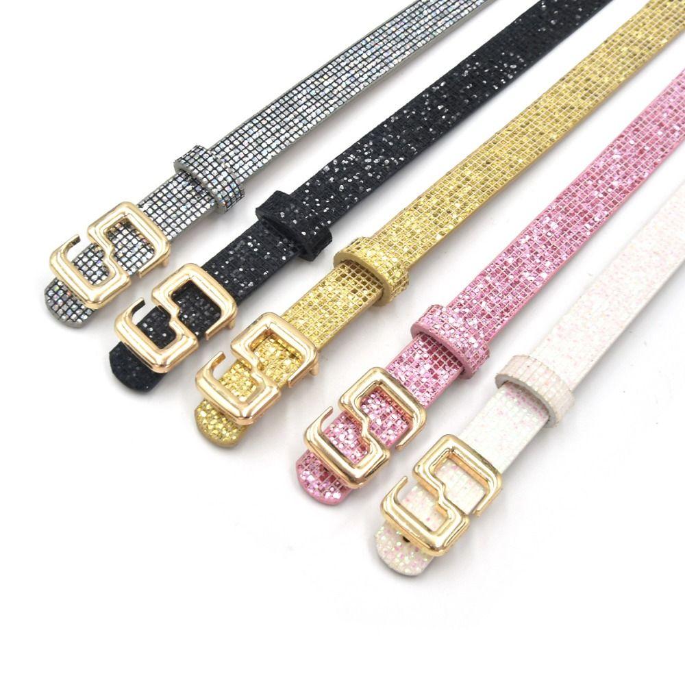 Bling Bling Sparkling Rhinestone Belt Versatile Luxury Brand Design S-shaped Buckle Belt Glitter Vintage PU Leather Belt