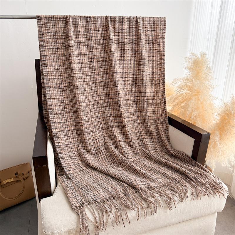 

Luxury Imitation Cashmere Classics Winter Women Warm Scarf Thicken Stripe Shawl Travel Pashmina Neckerchief Foulard Wrap Hijab 206x68cm