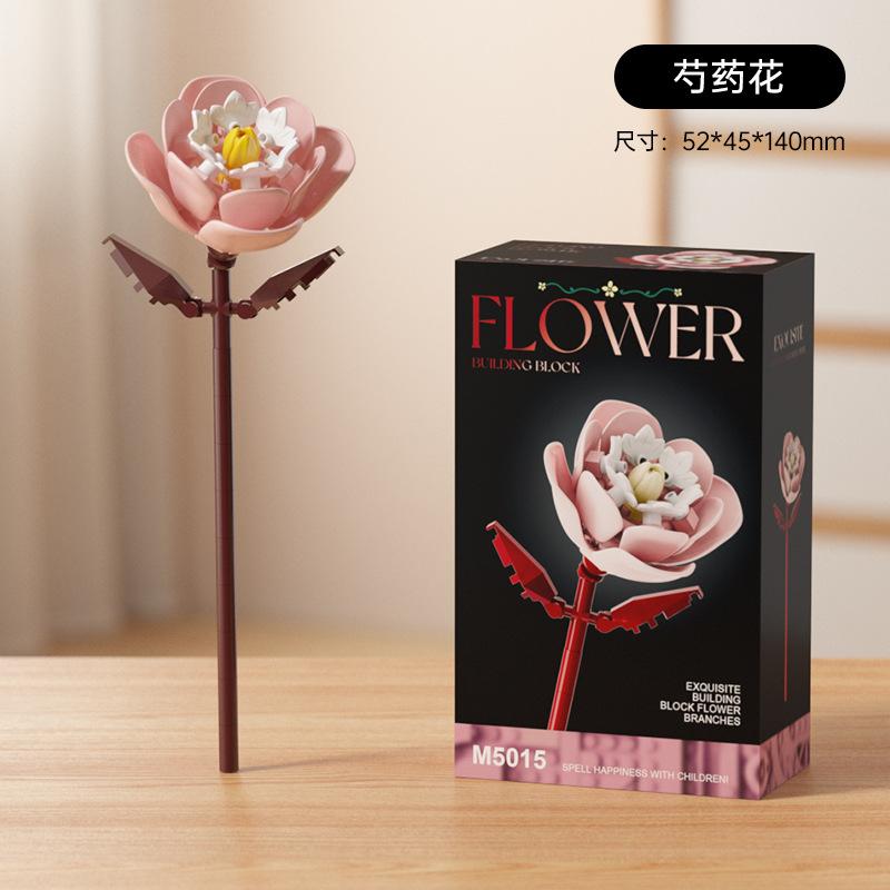 Lowers Bouquet Construction Blocks Set Lily Prickly Daisy Rose Hibiscus Flower Peony Sunflower Tulip Gardenia For Children
