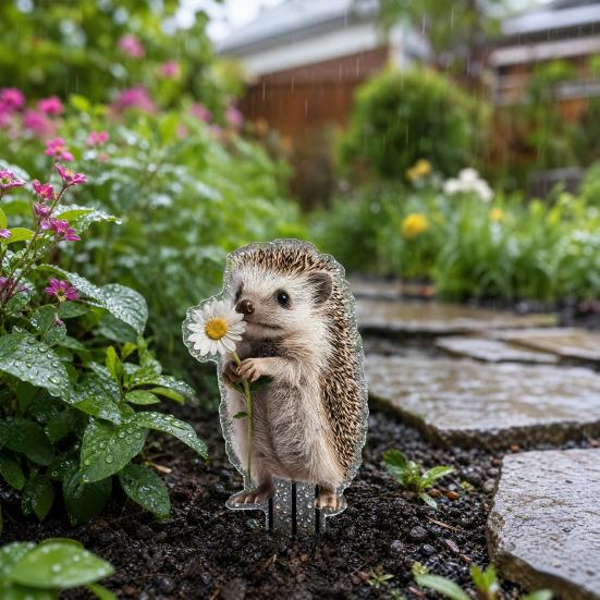 Cartoon Hedgehog Garden Stake Decoration, 2D Acrylic Animal Yard Sign, Outdoor Courtyard Lawn Pathway Animal Shape Ornament