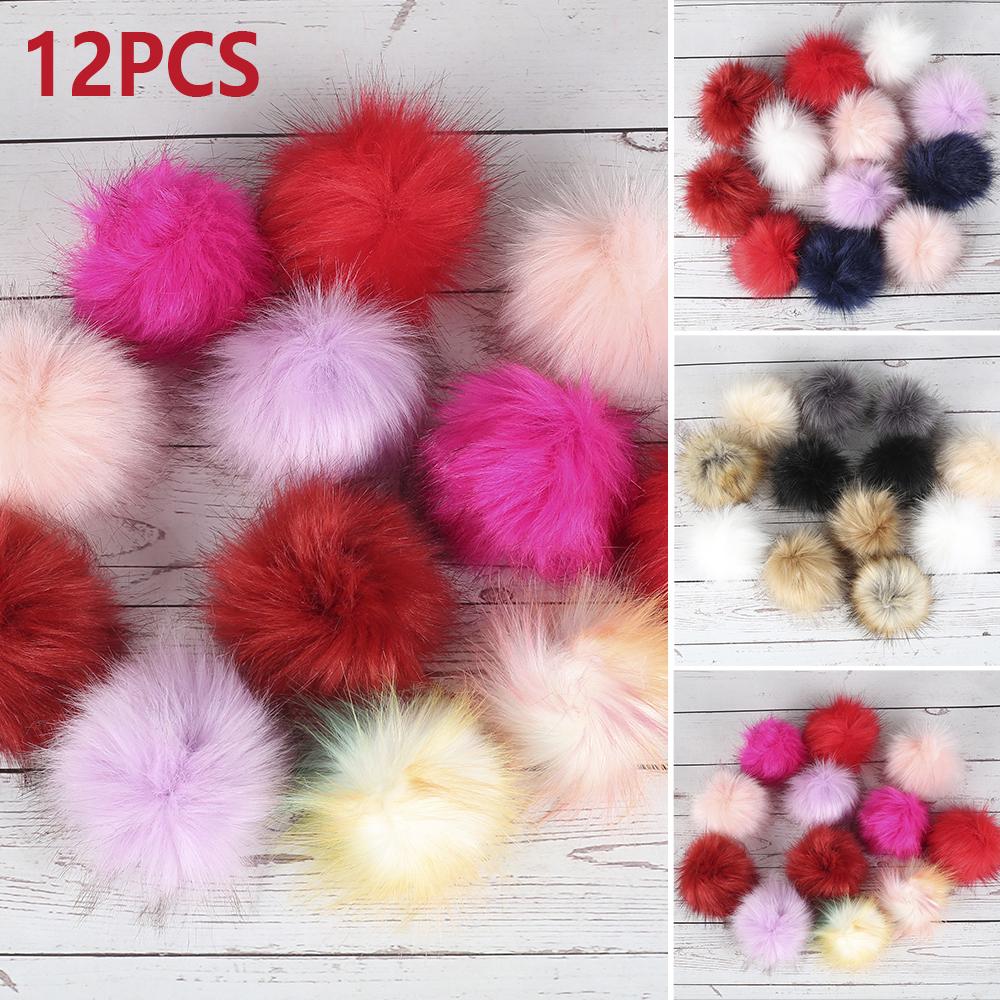 12Pcs Faux Fur Pom Poms 10cm Fluffy Balls For DIY Knitting Hat Crochet Crafts Keychains Making Accessories