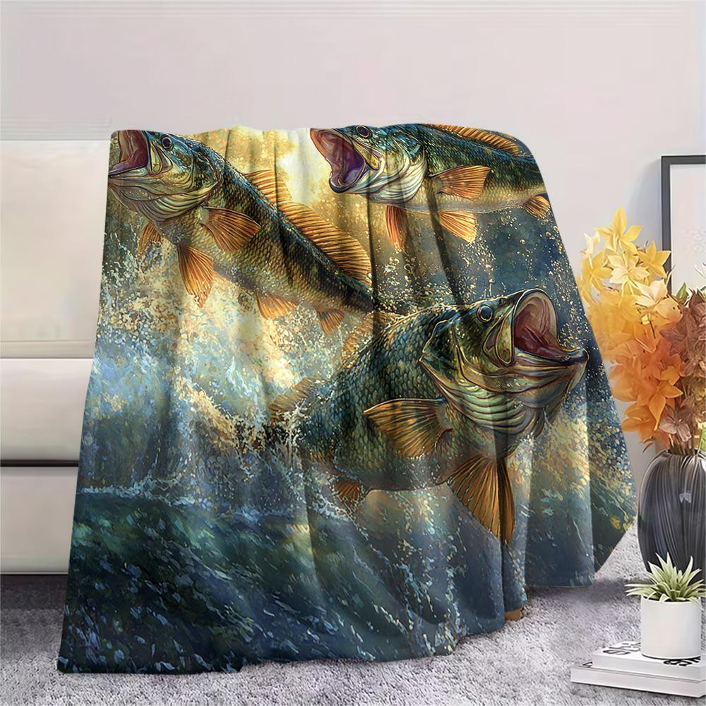 Flanelová deka s potiskem ryb, Vysoce kvalitní, Pohodlná pro všechna roční období, Domácí dekorace, Teplo a pohodlí, Perfektní jako vánoční dárky