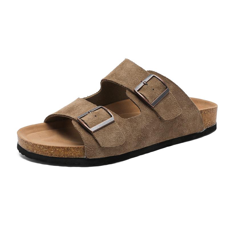 

Мужские дышащие модные тапочки на двойной пуговице, обувь для ходьбы на мягкой подошве, нескользящие уличные шлепанцы, удобные пляжные сандалии 44 хаки