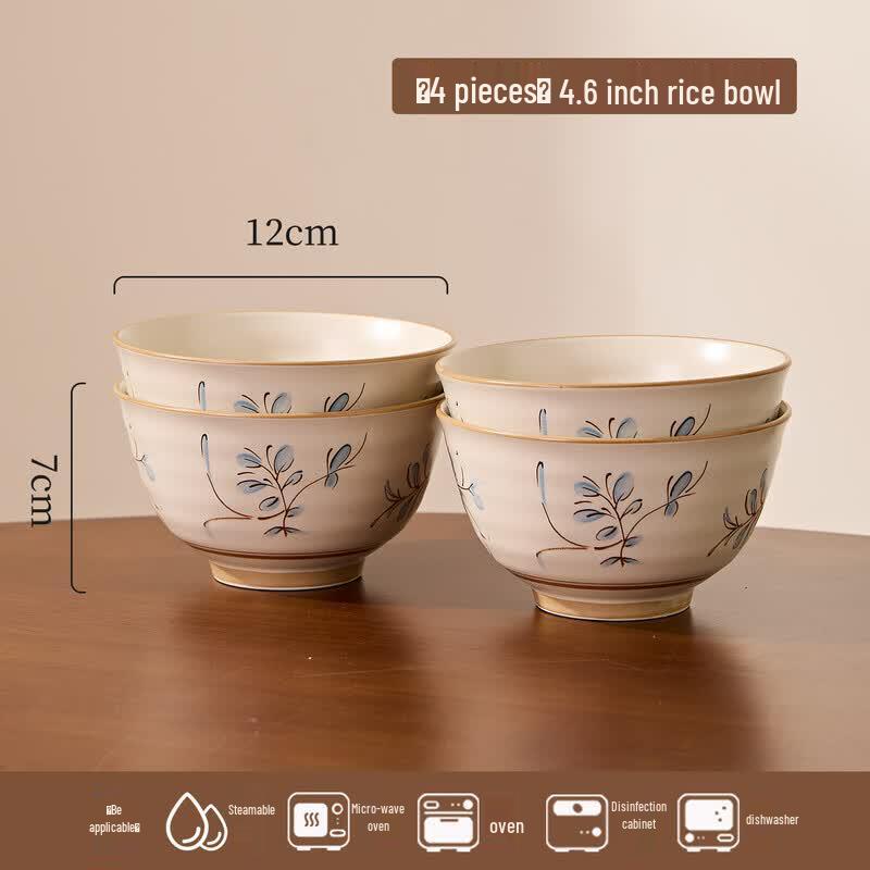 Chinese Underglaze Ceramic Rice Bowl Set