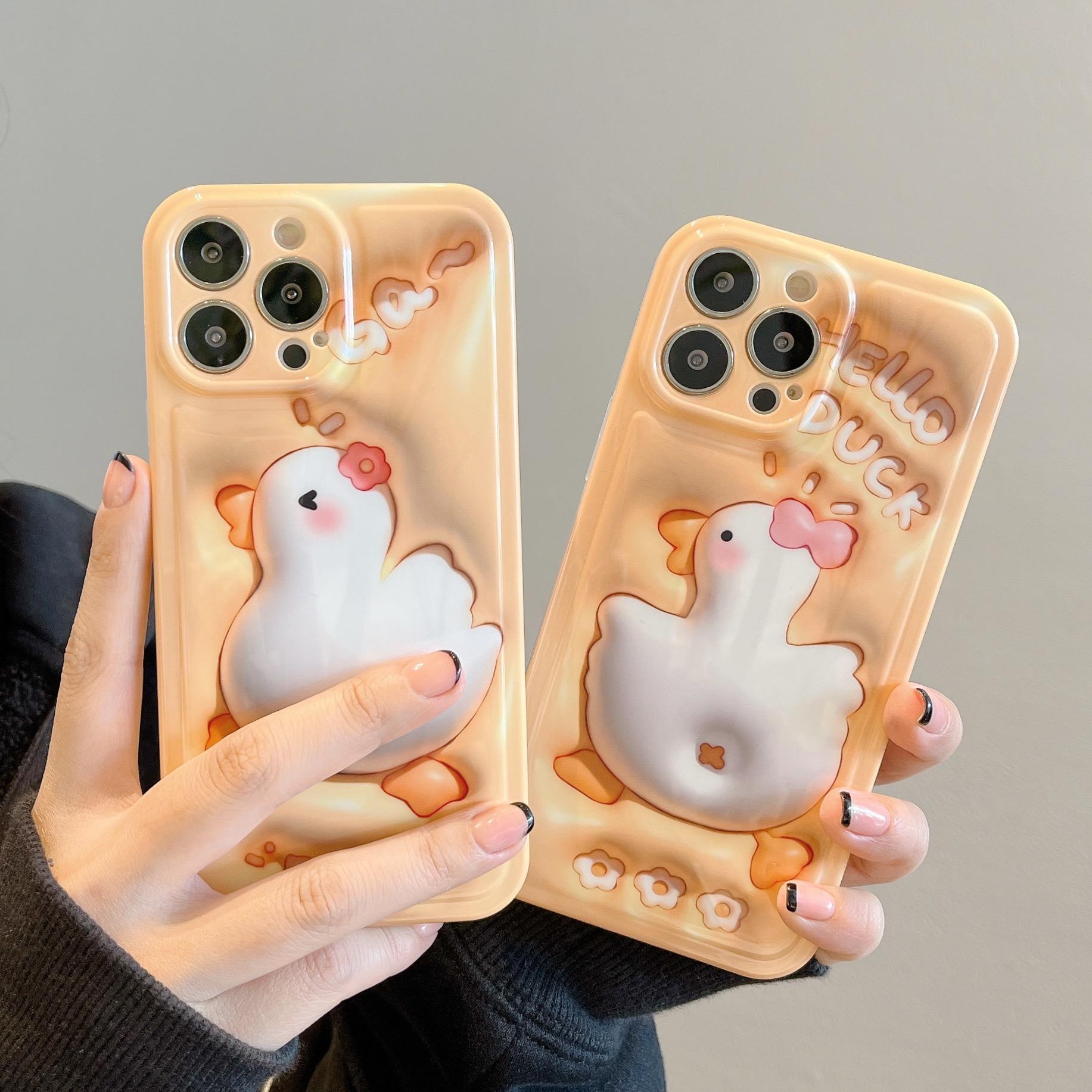 

Супер милый силиконовый чехол с 3D уткой для iPhone 14 13 12 11 Pro Max 14Plus Kawaii защитный мягкий чехол
