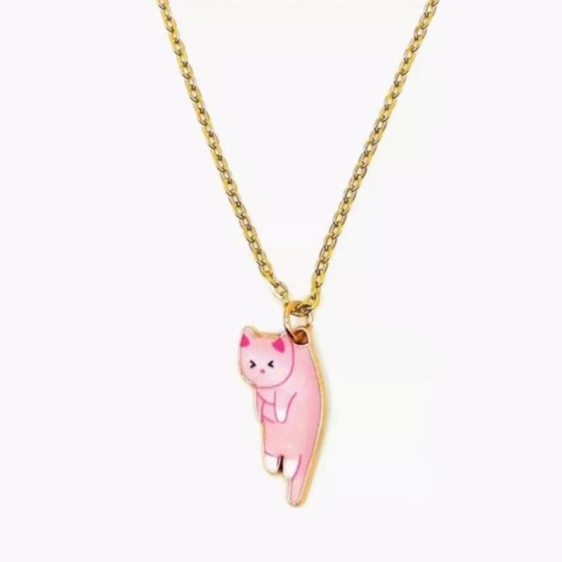 Creative Pink & Brown Hanging Cat Necklace - Siamese Cat Design Gift