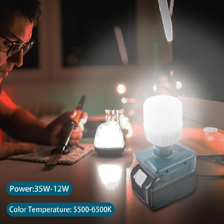 LED Work Lights with LED Bulb, 12W 1300lm Protable LED FloodLight for 18V Battery 6500K Cordless Flashlight for Outdoors
