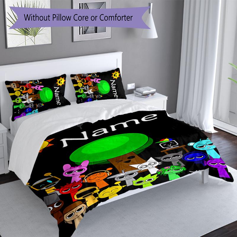3pcs Custom Name Sprunki themed Bedding Set,Includes 1 Duvet Cover and 2 Pillowcases,All-season Bedroom Decor