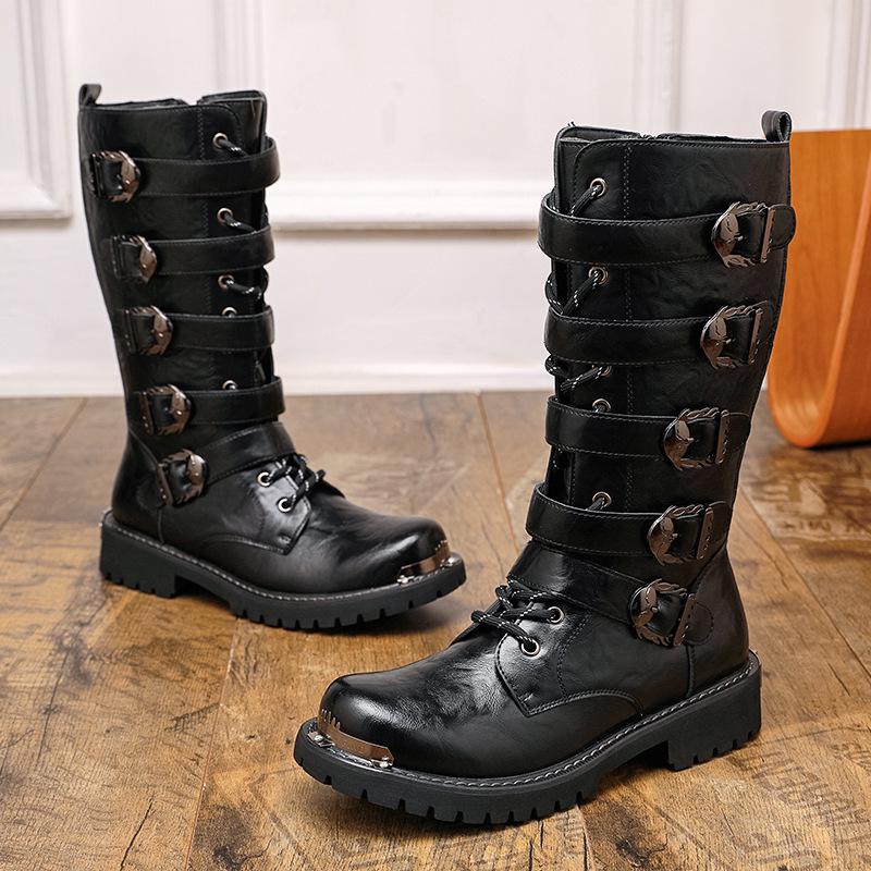 Men's Large High-Top Martin Boots - Trendy, Versatile Leather British Style with Side Zip