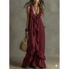 Sexy Deep V Neck Ruffle Loose Long Dresses Woman Spring Casual Solid Party Maxi Dress Summer Sleeveless Vacation Beach Dress