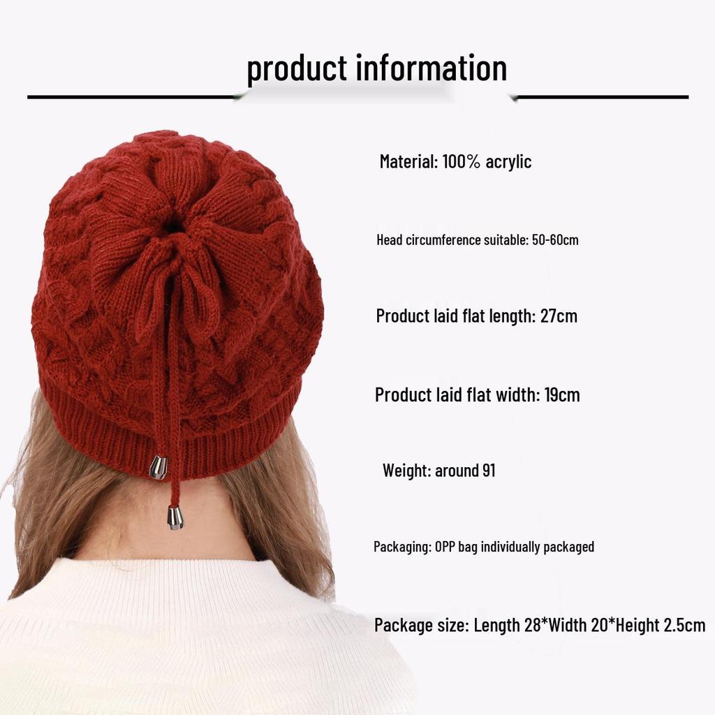 Europäischer & Amerikanischer Herbst/Winter Warmer Nackenwärmer mit Kordelzug - Doppelt tragbare Strickmütze mit Zopföffnung für Damen