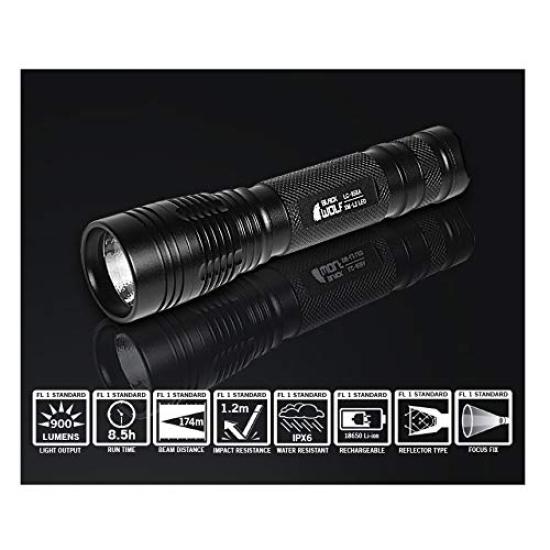BLACKWOLF 900 Lumens Cree Rechargeable LED Handheld for Bike and Work 18650 XM-L2 Flashlight, Compact, Powerful, Waterproof, Use, Lithium-ion Battery,