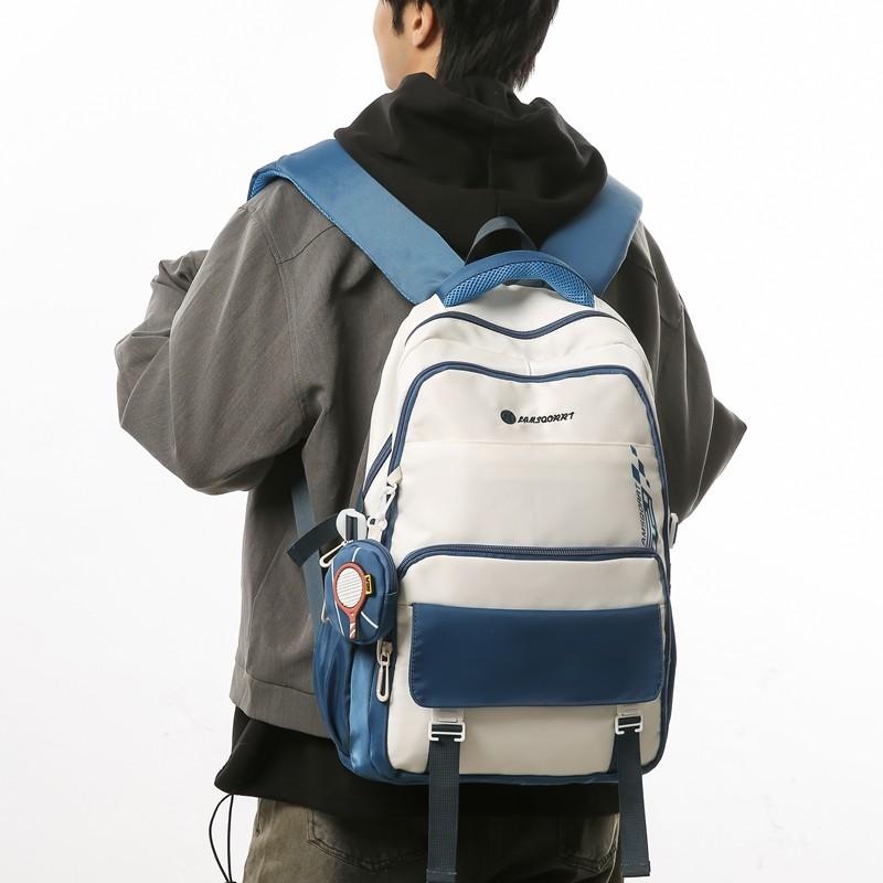 Junior High School Student Schoolbag Men's Large Capacity Backpack Color Block Backpack with Coin Purse